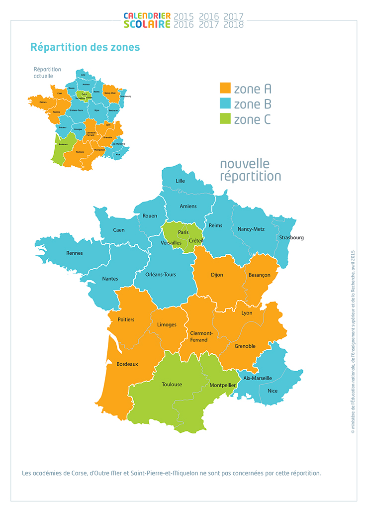 Zones calendrier scolaire