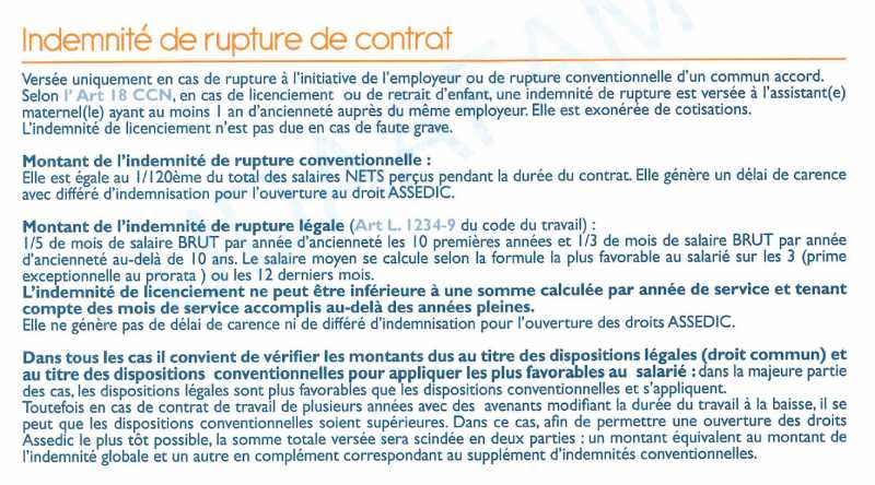 Indemnite de rupture assistant maternelle